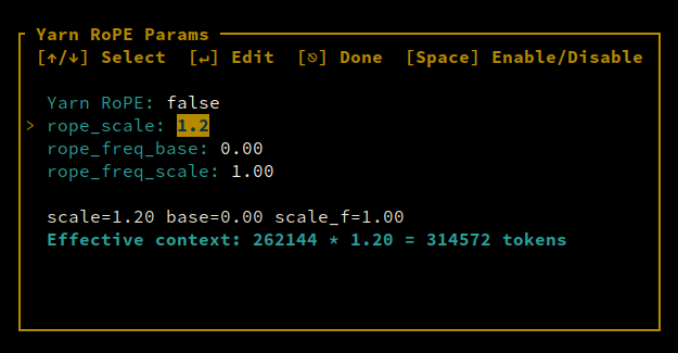 Yarn RoPE Parameters