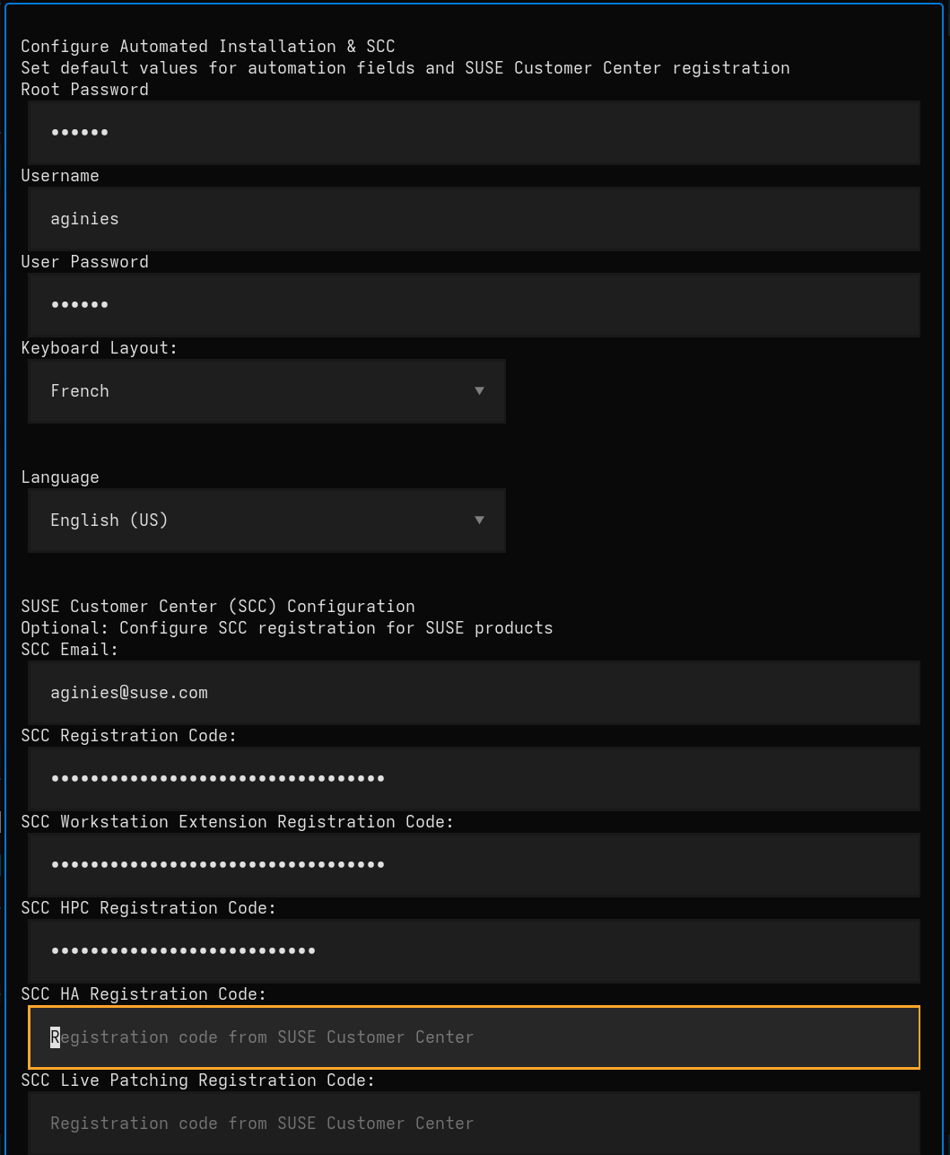 Automated Installation Configuration