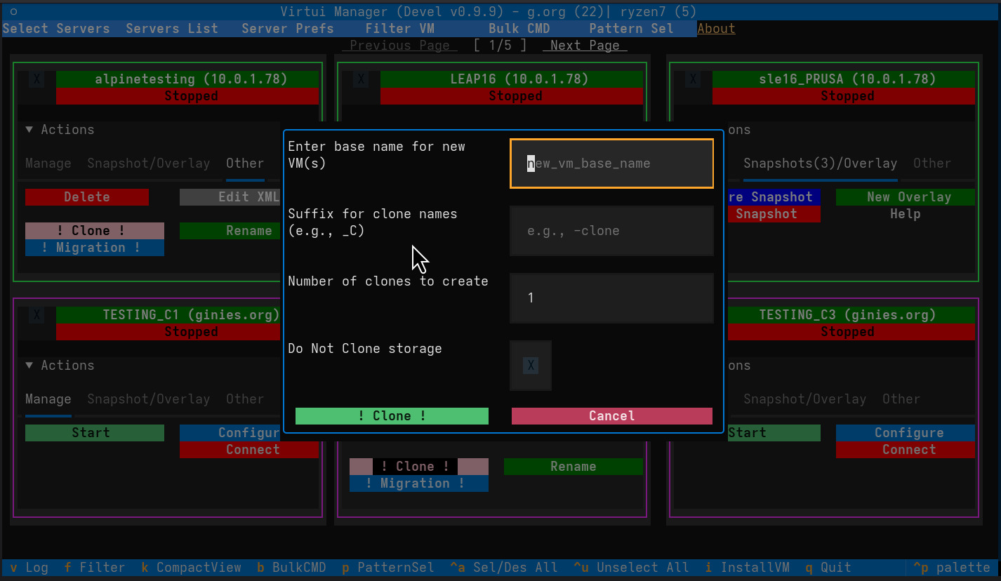Advanced VM Cloning interface